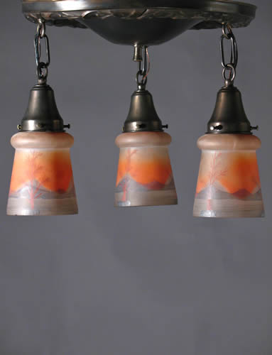 3-Light Flush Chandelier w/Hand Painted Shades